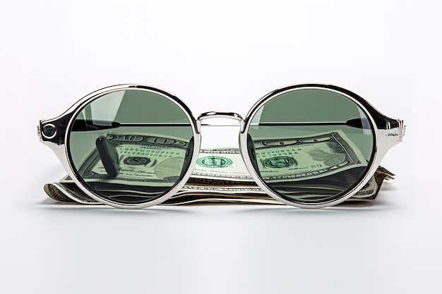 Vecteur des lunettes de lunettes avec une lentille de cent dollars concept de publicité art créatif gains de photo