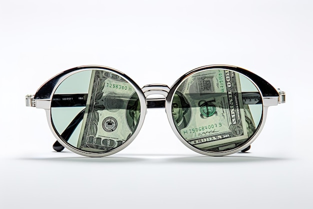 Vecteur des lunettes de lunettes avec une lentille de cent dollars concept de publicité art créatif gains de photo