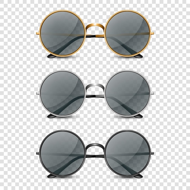 Lunettes à Monture Ronde Réalistes 3d Vectorielles Serties De Lunettes De Soleil Isolées En Verre Transparent Noir Pour Femmes Et Hommes, Accessoire Optique, Lentille, Lunettes Tendance Vintage, Vue De Face