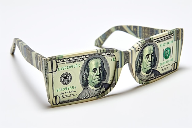 Vecteur des lunettes avec un objectif de cent dollars concept publicitaire art créatif gains de photos