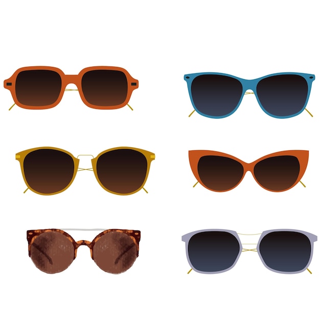 Des lunettes de soleil d'été à la mode Y2K, des lentilles petites, un ensemble de formes vectorielles.