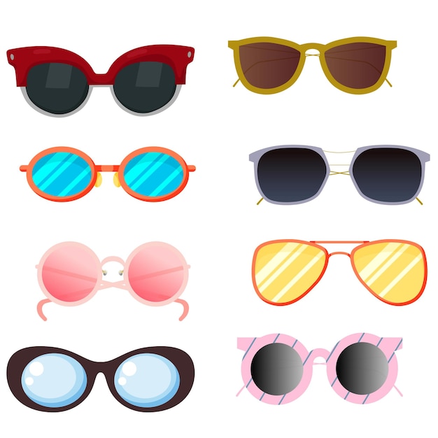 Des lunettes de soleil d'été à la mode Y2K, des lentilles petites, un ensemble de formes vectorielles.