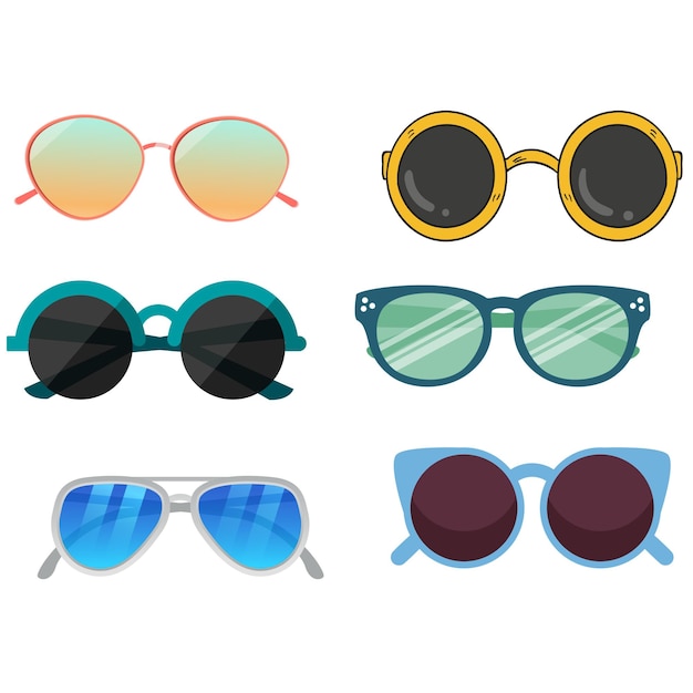 Des lunettes de soleil d'été à la mode Y2K, des lentilles petites, un ensemble de formes vectorielles.