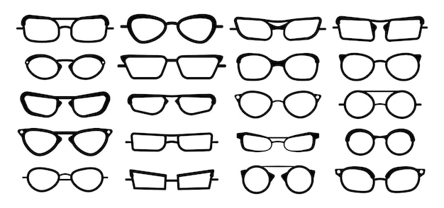 Lunettes De Soleil, Lunettes Isolés Sur Fond Blanc. Lunettes Modèle Icônes, Hommes, Femmes Cadres. Différentes Formes, Cadres, Styles. Accessoire De Lunettes De Mode.