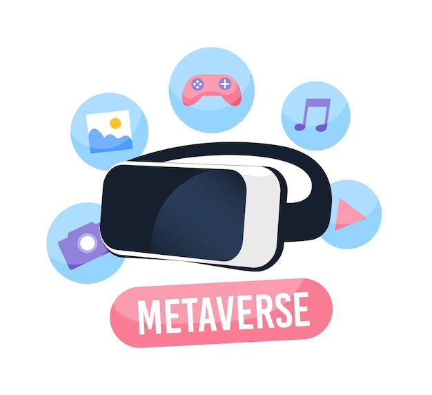 Lunettes VR avec icônes métaverse Casque de réalité virtuelle Illustration vectorielle de concept de technologie de simulation numérique métaverse dans un style plat