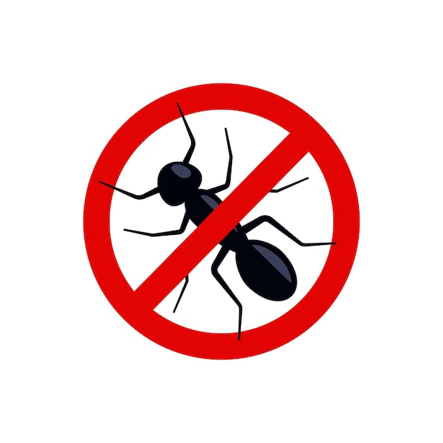 Lutte antiparasitaire contre les fourmis Panneau d'arrêt des insectes Silhouette de fourmi dans un cercle rouge interdisant
