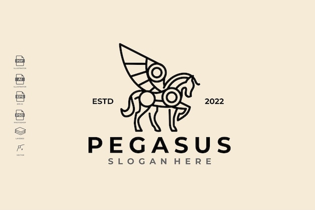 Luxe Ligne Art Héraldique Pegasus Horse Logo Design Template Vecteur