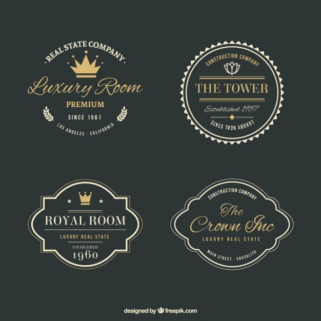 Vecteur luxe logos immobilier avec des détails dorés dans un style vintage