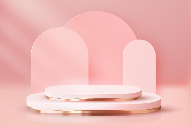 Luxe Rose Pastel Podium Résumé fond de scène Présentation du produit maquette spectacle produit cosmétique Piédestal de scène Podium blanc ou plate-forme 3D Vector