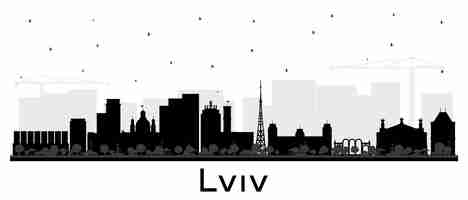 Vecteur lviv ukraine silhouette de l'horizon de la ville avec des bâtiments noirs isolés sur le blanc lviv paysage urbain avec des monuments voyage d'affaires et tourisme concept avec architecture historique