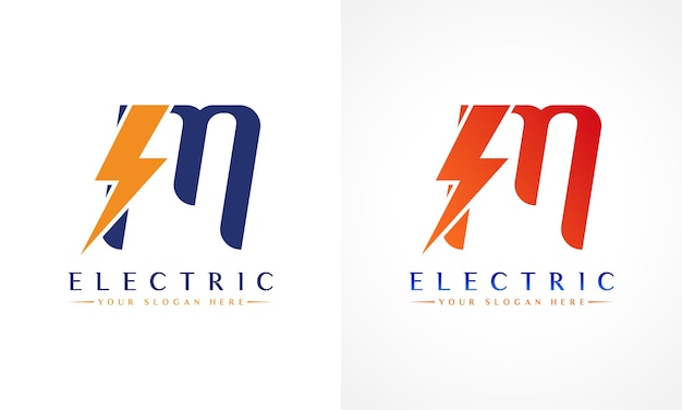 M Lettre Logo Avec Foudre Thunder Bolt Vector Design Boulon Électrique Lettre M Logo Illustration Vectorielle