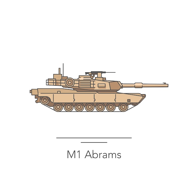 M1 Abrams contour icône colorée Réservoir isolé sur fond blanc Illustration vectorielle