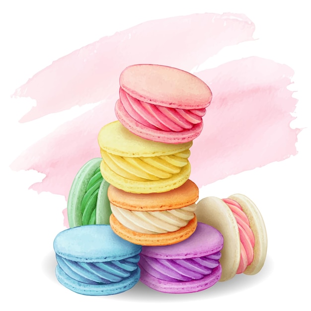 Macaron réaliste dessiné à la main à l'aquarelle