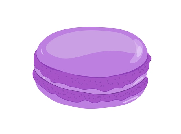 Macaron sucré. Dessert macaron français. Pâte aux amandes fourrée à la crème. Biscuit au sucre au goût lavande ou myrtille. Nourriture délicieuse. Illustration de vecteur de dessin animé plat isolé sur fond blanc