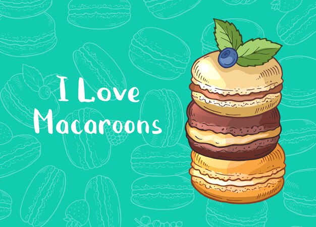 Avec Des Macarons Colorés Dessinés à La Main Et Place Pour Le Texte