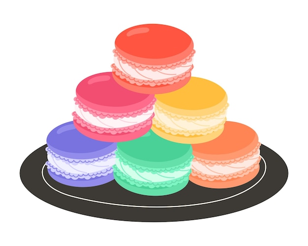 Des macarons colorés empilés sur une assiette