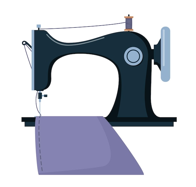 Machine à coudre manuelle et morceau de tissu avec couture Machine à coudre rétro noire pour la couture