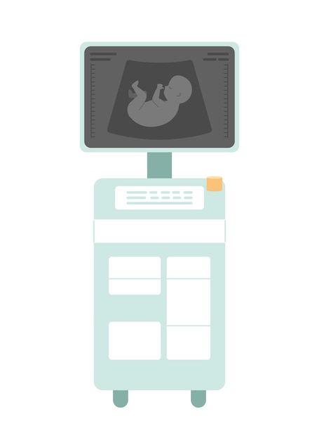 Machine de diagnostic par ultrasons objet vectoriel de couleur semi-plat Bébé à l'écran Icône de clip art de dessin animé modifiable sur fond blanc Illustration de point simple pour la conception graphique Web