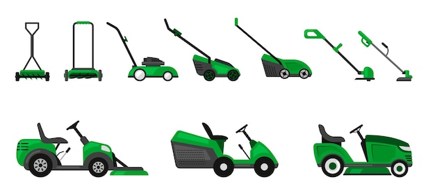 Vecteur machine de tondeuse à gazon de coupe d'herbe pour la décoration saisonnière de cour de maison coupant l'herbe images vectorielles