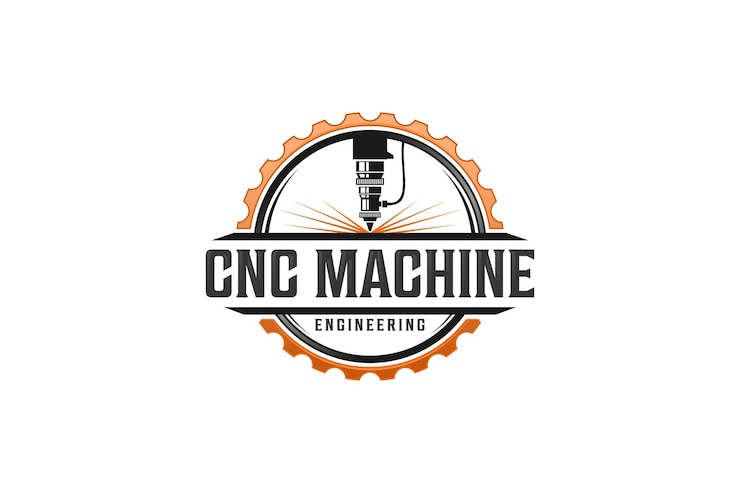 Vecteur machine de tour cnc logo ordinateur commande numérique technologie de coupe 3d moderne conception fabrication