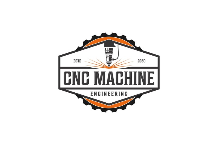 Vecteur machine de tour cnc logo ordinateur commande numérique technologie de coupe 3d moderne conception fabrication