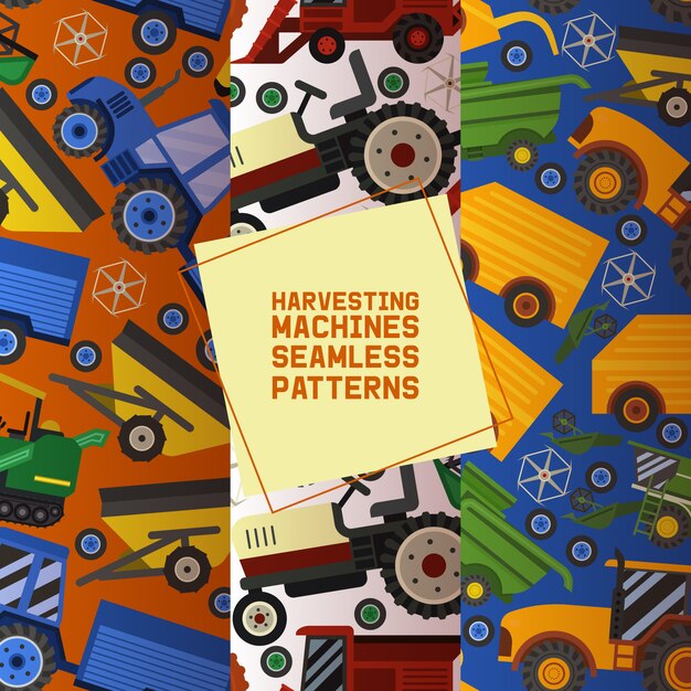 Machines De Récolte Ensemble De Modèles Sans Soudure Matériel Pour L'agriculture. Véhicules De Ferme Industriels, Transport De Tracteurs, Moissonneuses-batteuses Et Machines.