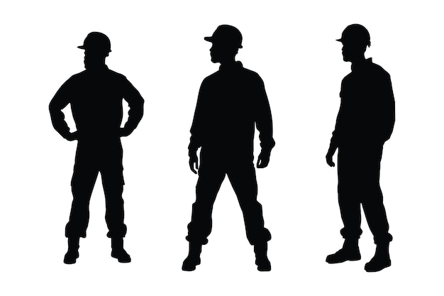 Maçons masculins portant des uniformes silhouette set vector Garçon maçon moderne avec des visages anonymes sur fond blanc Travailleurs de la construction homme debout dans différentes positions collection de silhouettes