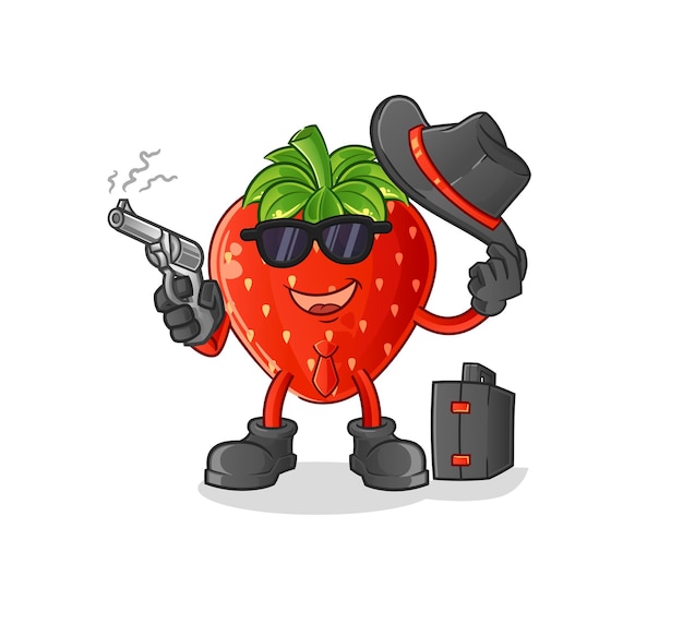 Mafia Aux Fraises Avec Un Personnage D'arme à Feu. Vecteur De Mascotte De Dessin Animé