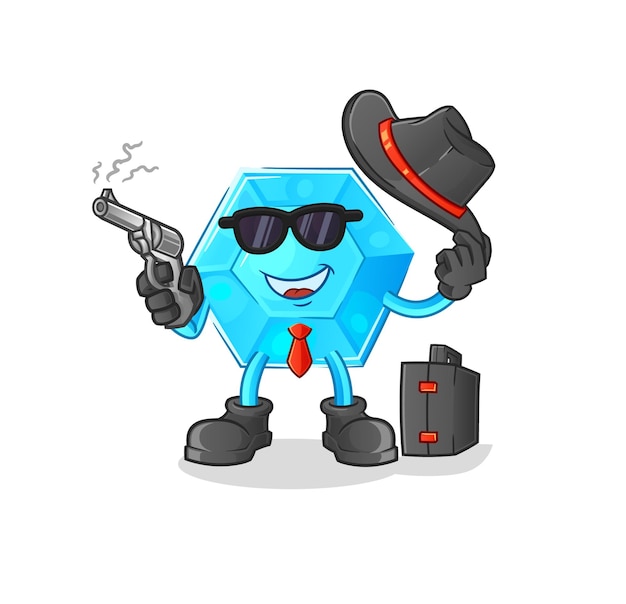 Mafia de diamant avec le vecteur de mascotte de dessin animé de personnage de pistolet