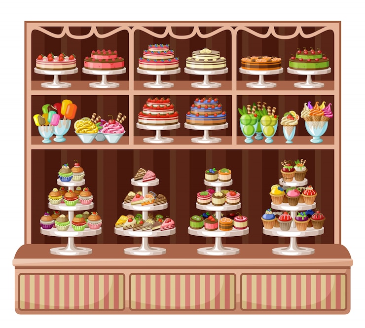 Vecteur magasin de bonbons et boulangerie. illustration vectorielle