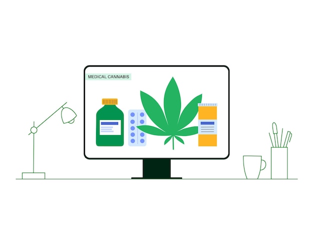Vecteur magasin de cannabis médical usine de marijuana comme prescription médicale pour vecteur plat de drogues légales