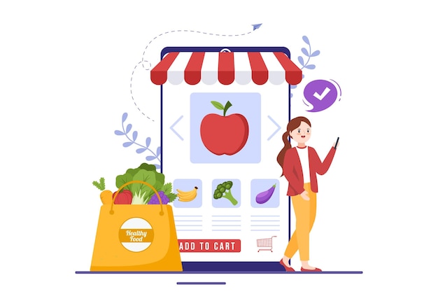 Magasin de nutrition avec complément alimentaire de minéraux tels que fruits ou légumes frais Illustration