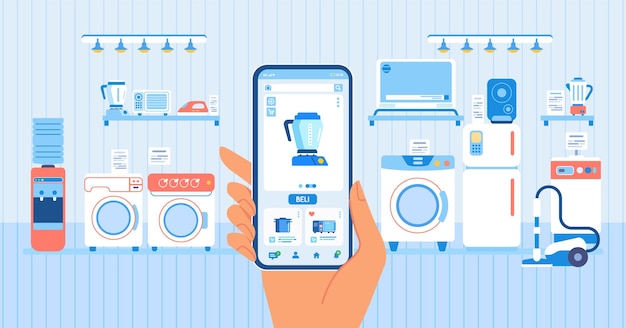 Vecteur magasins d'électronique et d'appareils électroménagers avec application pour smartphone en magasin