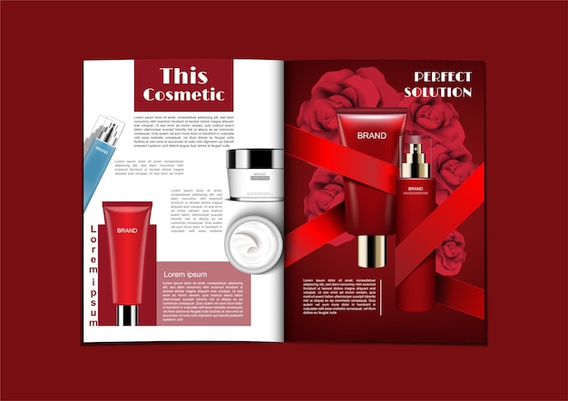 Vecteur magazine cosmétique en thème blanc et rouge