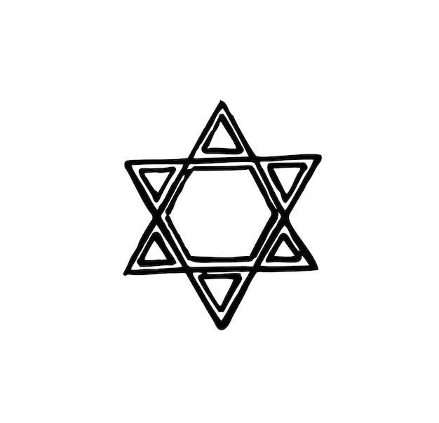 Vecteur magen david silhouette noire icône dessinée à la main esquisse d'étoile du symbole de david israël illustration de bannière vectorielle signe de jérusalem magen magen david israël star logo symbole de la fête juive