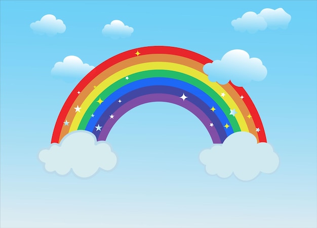 Un magnifique arc-en-ciel avec des nuages dans le ciel bleu