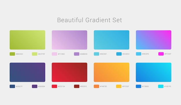 Un magnifique ensemble de gradients lisses pour les sites Web ou les applications Ui Set de gradients avec code couleur