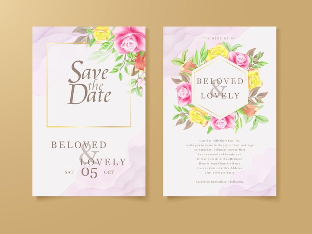 Magnifique Jeu De Cartes De Mariage Aquarelle Roses