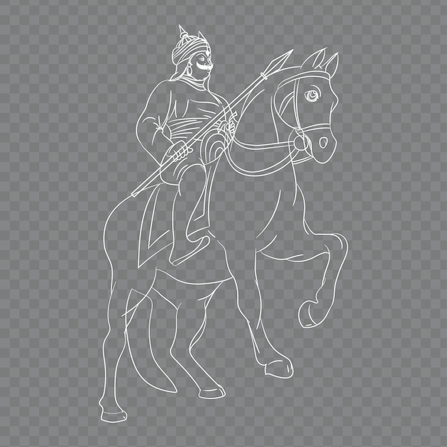 Vecteur maharana pratap sur une ligne de cheval art avec un fond transparent