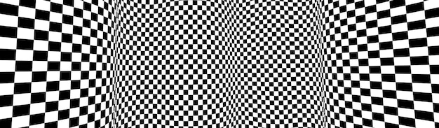 Maille de motif de damier dans le fond abstrait de vecteur de perspective dimensionnelle 3d, texture de drapeau de course de formule 1, illustration de damier noir et blanc.