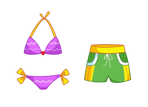 Vecteur maillot de bain bikini rose et ensemble de maillots de bain verts pour hommes lingerie sexy pour femmes dessin vectoriel
