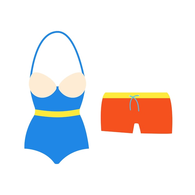 Vecteur maillot de bain et illustration de vecteur de conception de style plat de maillot de bain isolé sur fond blanc