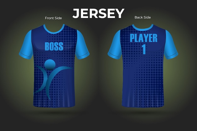 un maillot bleu pour le nom du patron est sur le devant