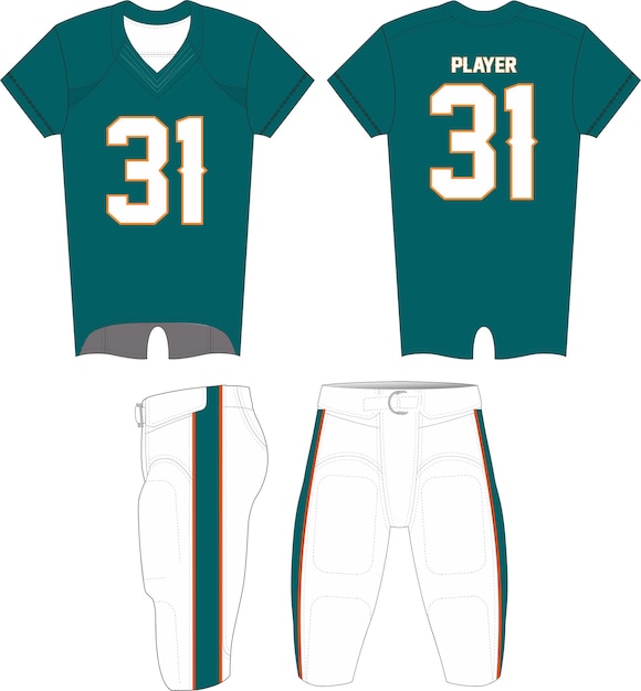Vecteur maillot de football américain, modèle de conception de sport de t-shirt.vue avant et arrière uniforme