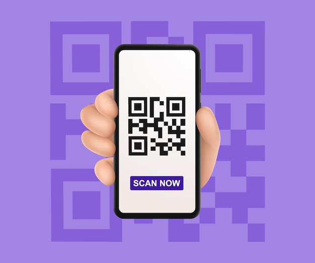 La main 3d avec le smartphone scanne le code QR