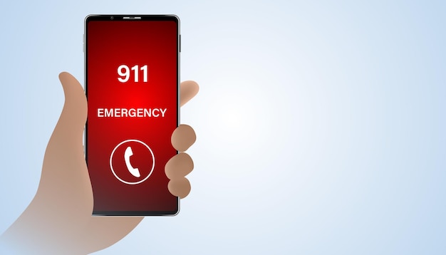 Main Abstraite Tenant Un Téléphone Concept Urgent Contact 911 Emergency For Help Contact