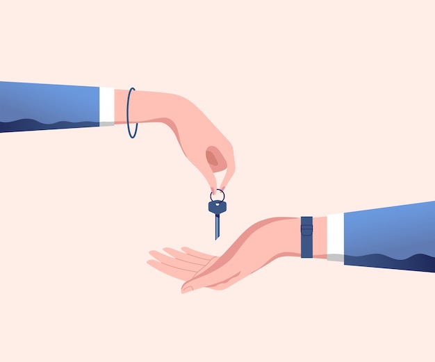 La main de l'agent immobilier donne les clés de la porte de la maison au client. Acheter, louer ou louer une maison.