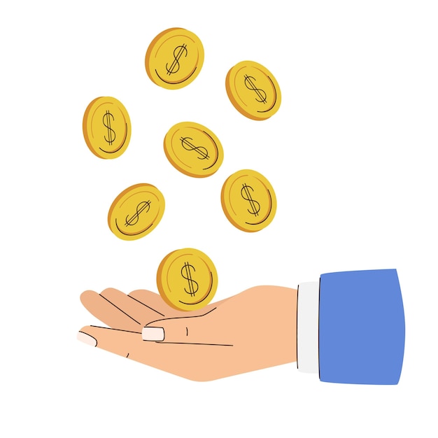 Une main attrape des pièces d'or qui tombent