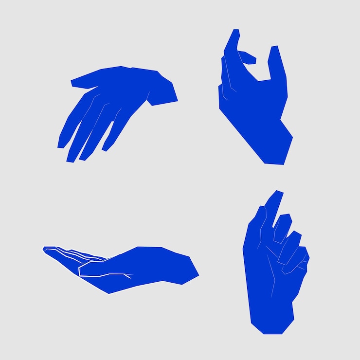 une main bleue avec le mot mains sur le dessus cubisme mains pose la main tenant et pointant