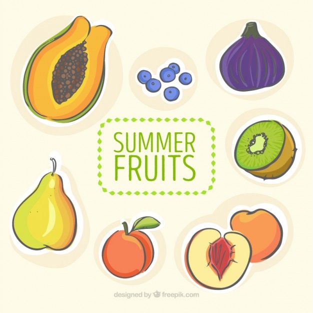 Main Collection De Fruits D'été Dessinée